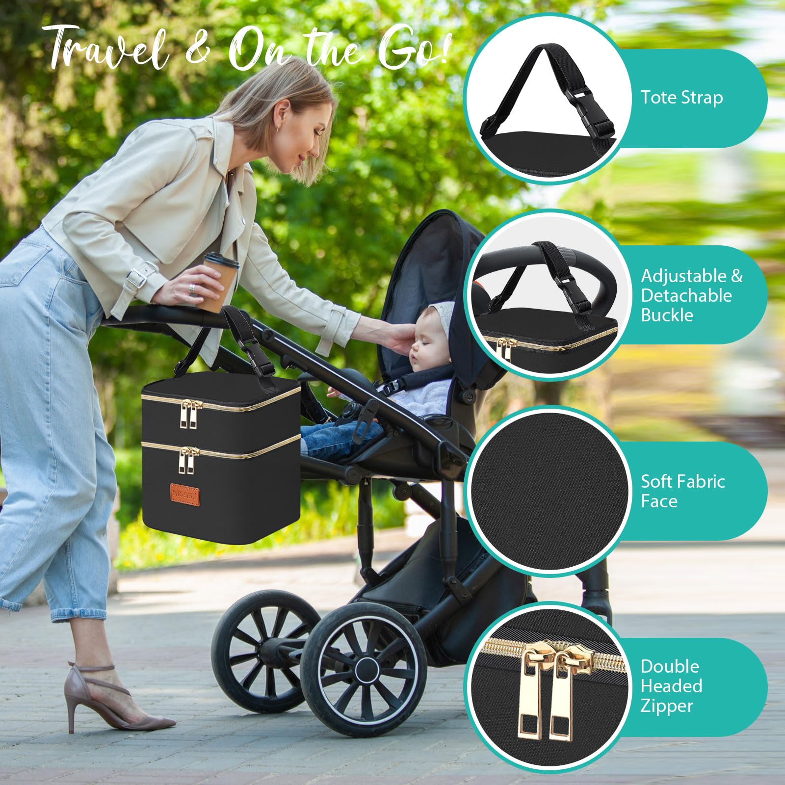 PIIOSER stroller buckle attachment enables hands-free carrying.