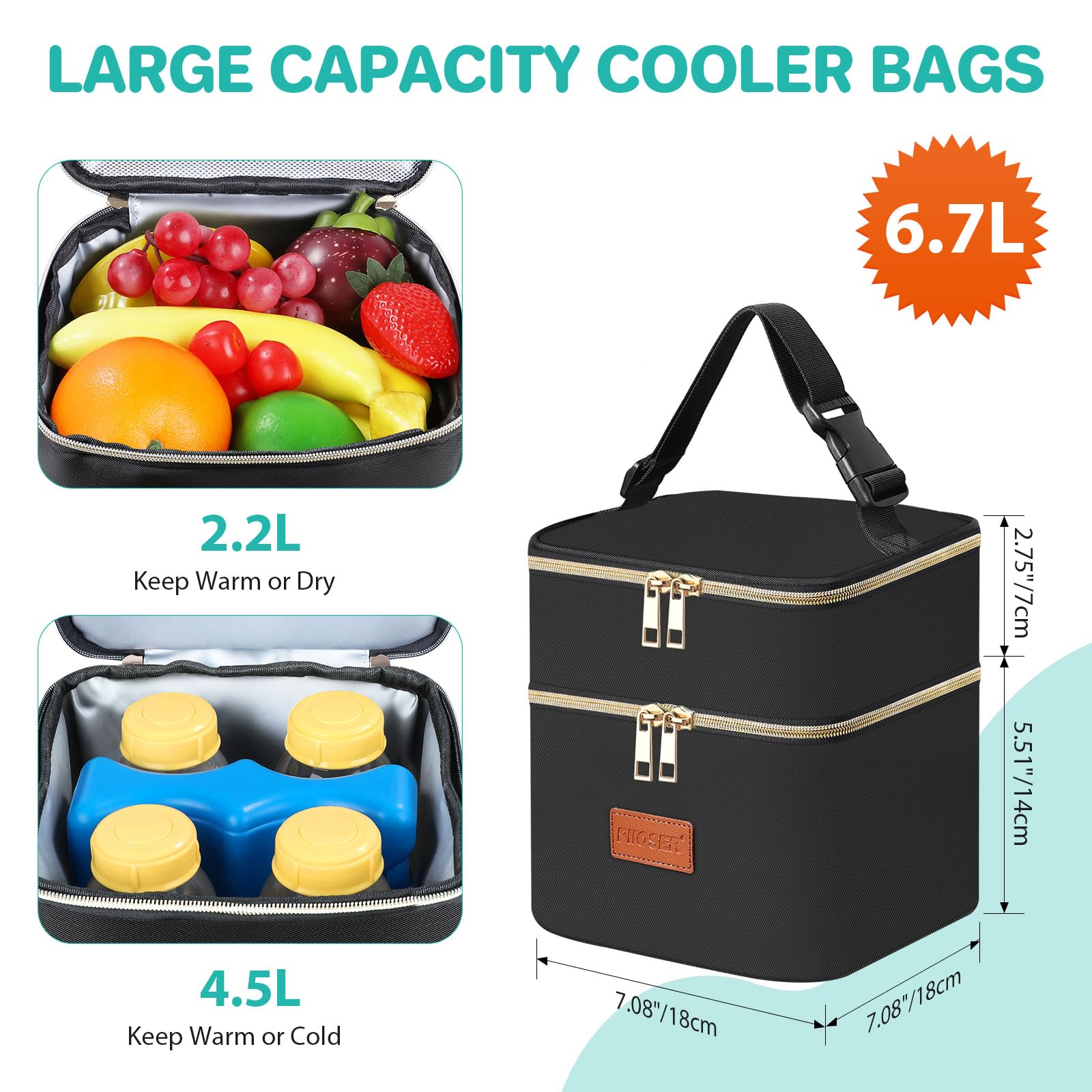 PIIOSER top compartment storing breastmilk bags and snacks neatly.