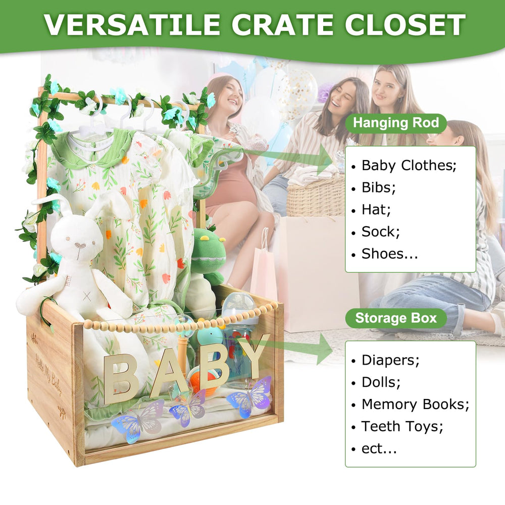 PIIOSER Baby Shower Crate acrylic panel provides clear visibility for toys and memory keepsakes.