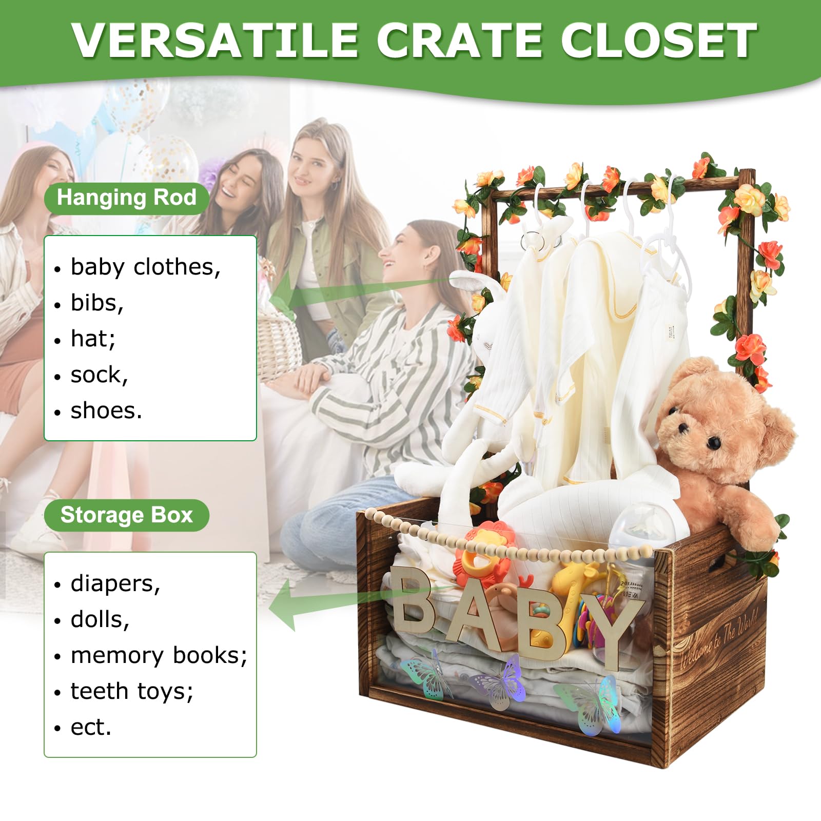PIIOSER Baby Shower Crate side handles provide easy carrying for on-the-go storage