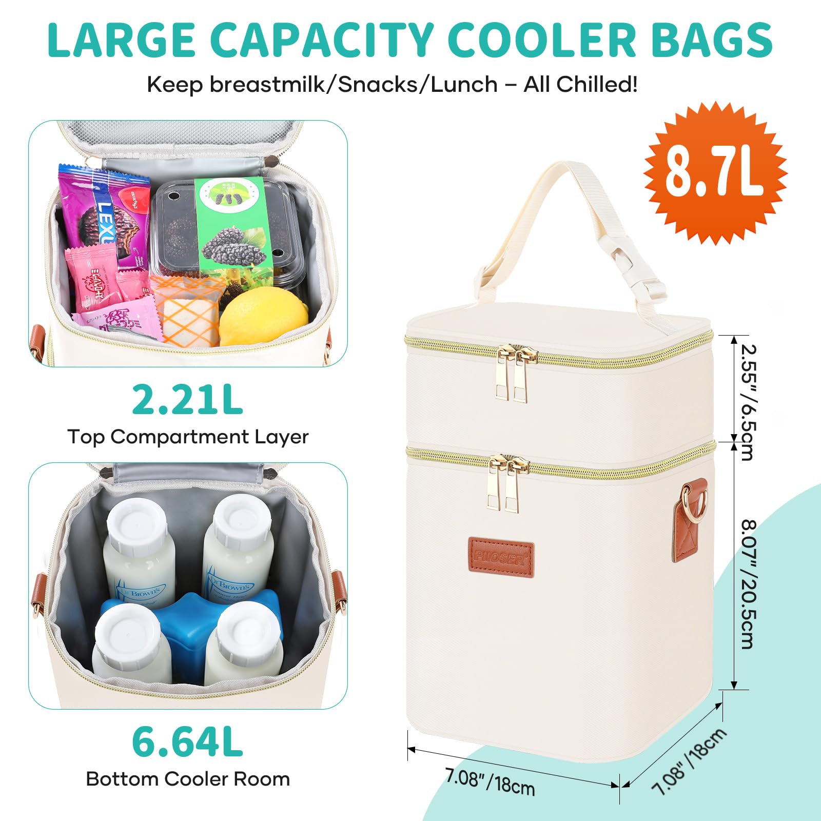 PIIOSER baby tote top compartment stores snacks and pouches.