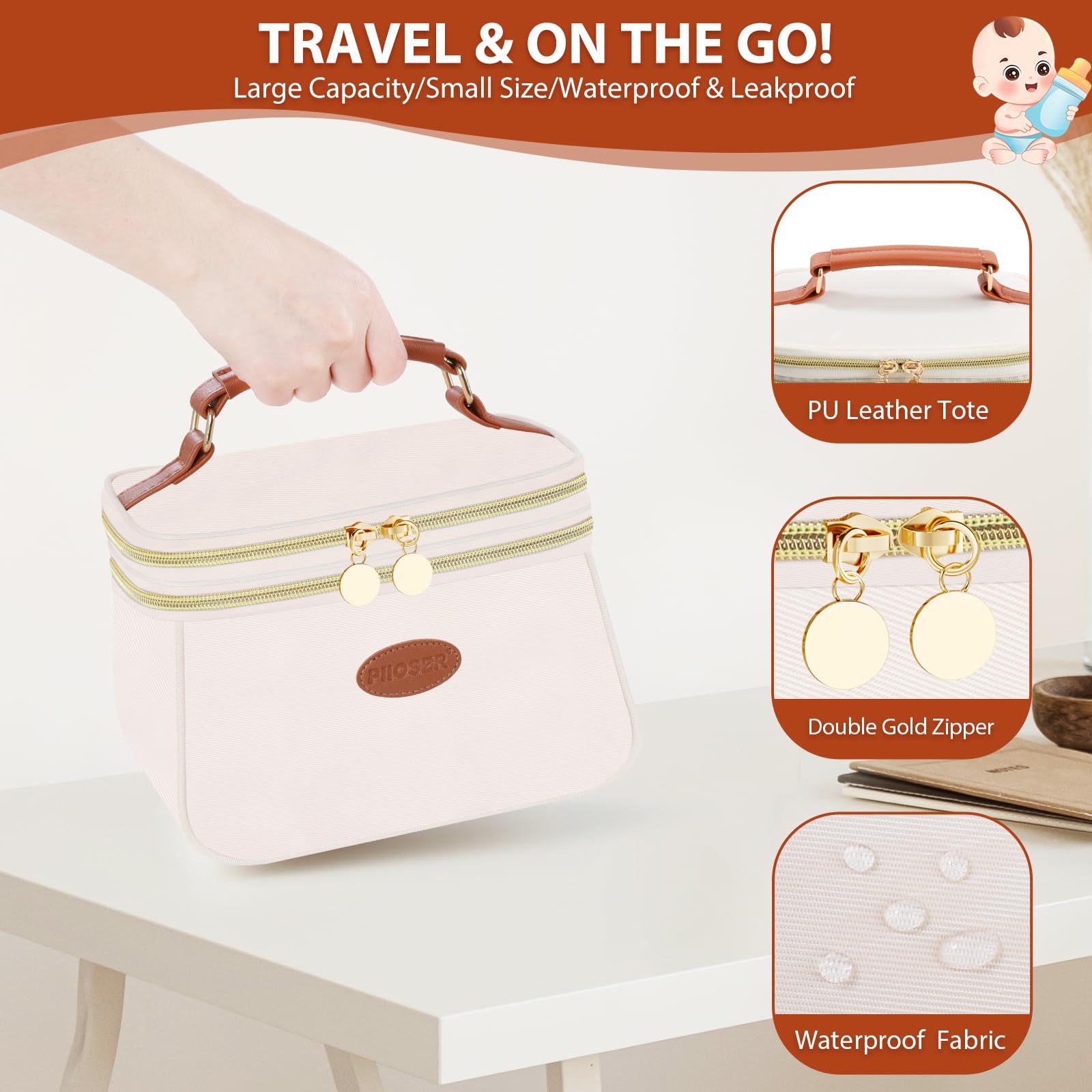 PIIOSER breast milk cooler bag capacity shows space for bottles and snacks