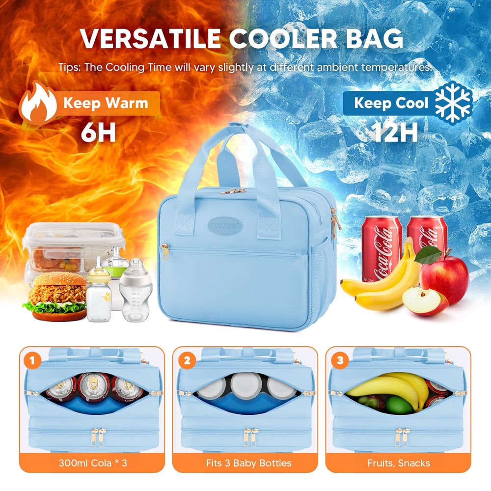 PIIOSER breastmilk cooler bag blue elastic pouches highlight wearable pump compatibility.