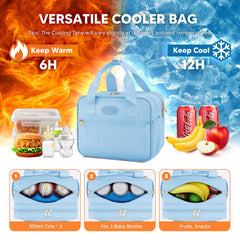 PIIOSER breastmilk cooler bag blue elastic pouches highlight wearable pump compatibility.