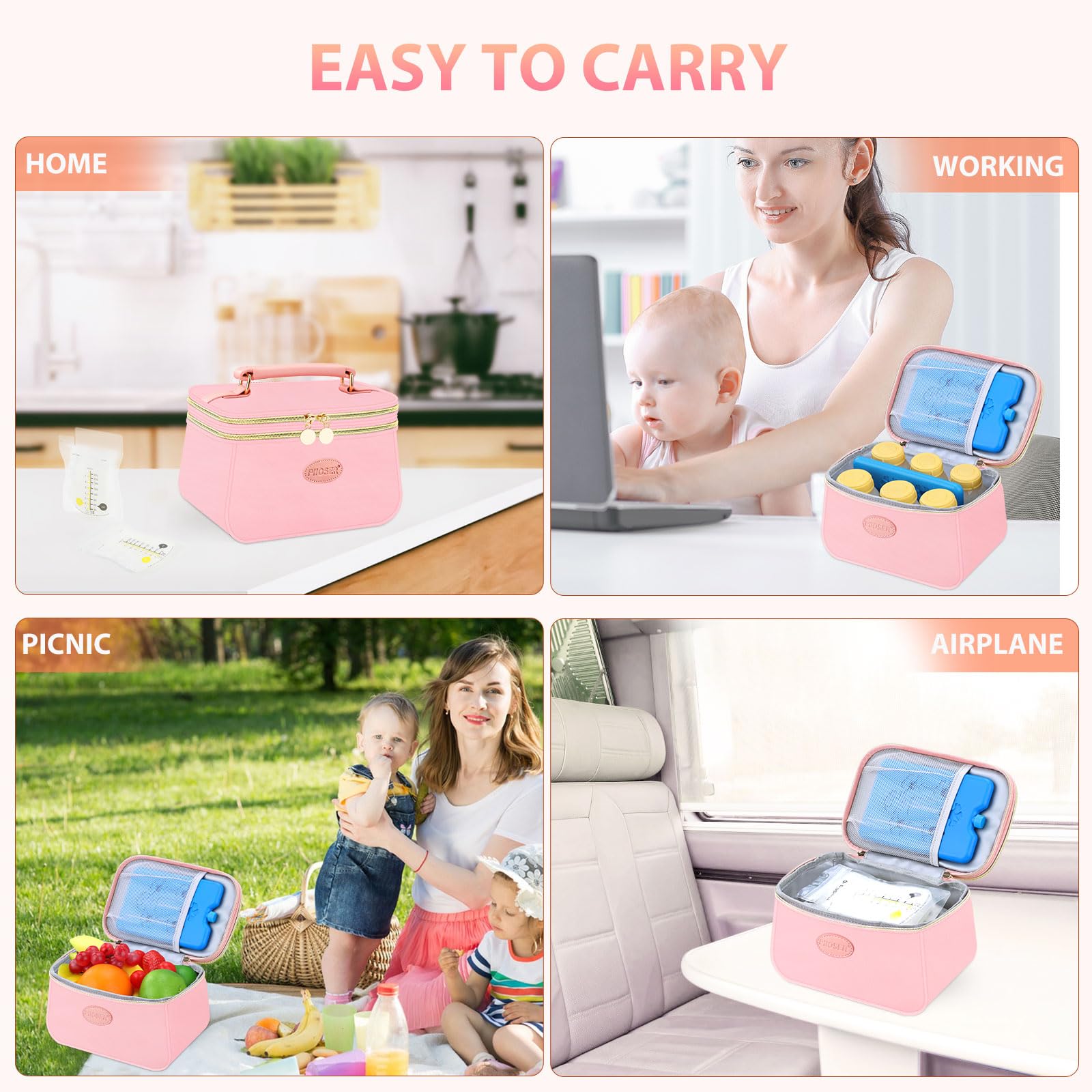 PIIOSER pink-XS breast milk cooler bag compact dimensions fit inside larger totes.
