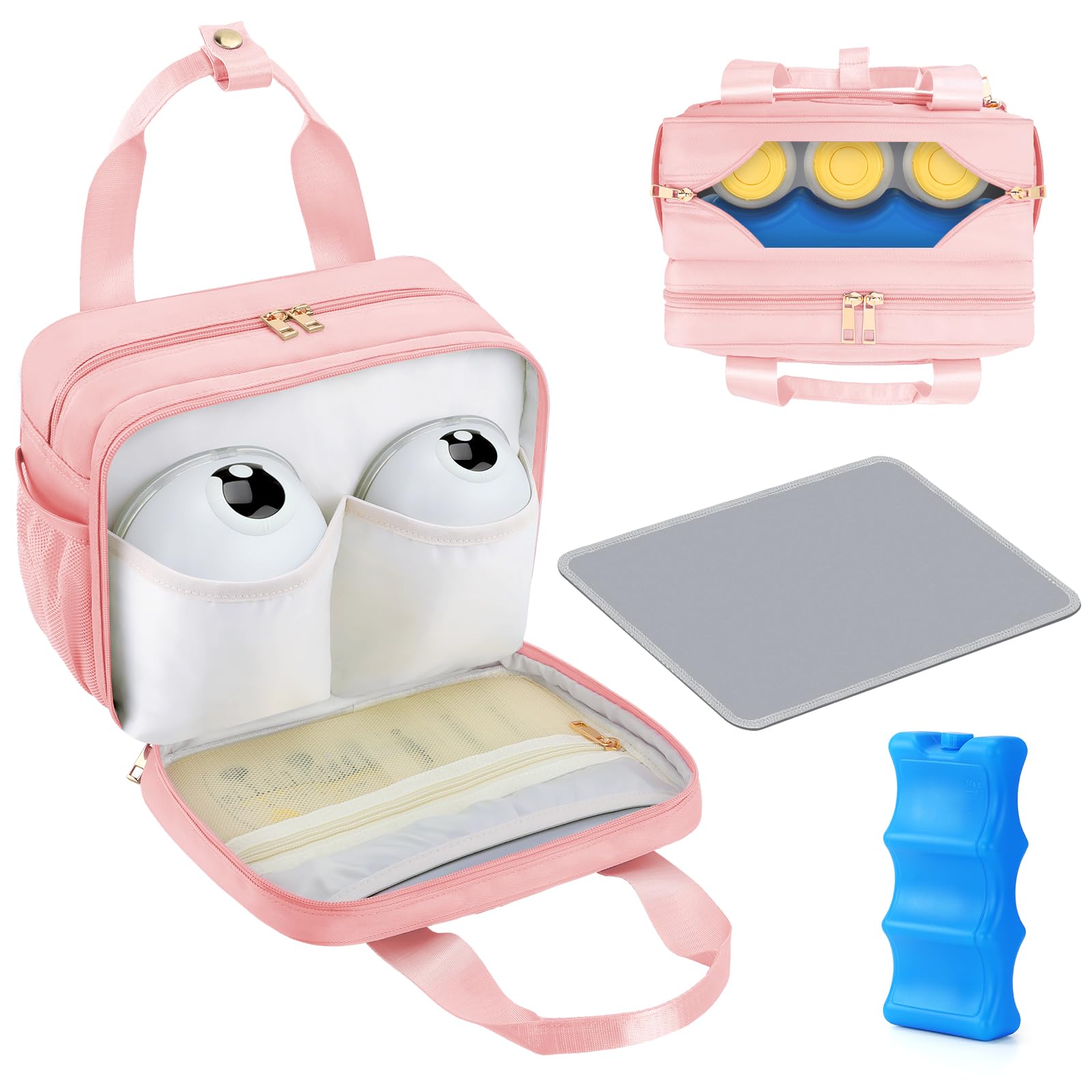 PIIOSER Breastmilk Cooler Bag front pouch keeps wearable pumps organized for travel