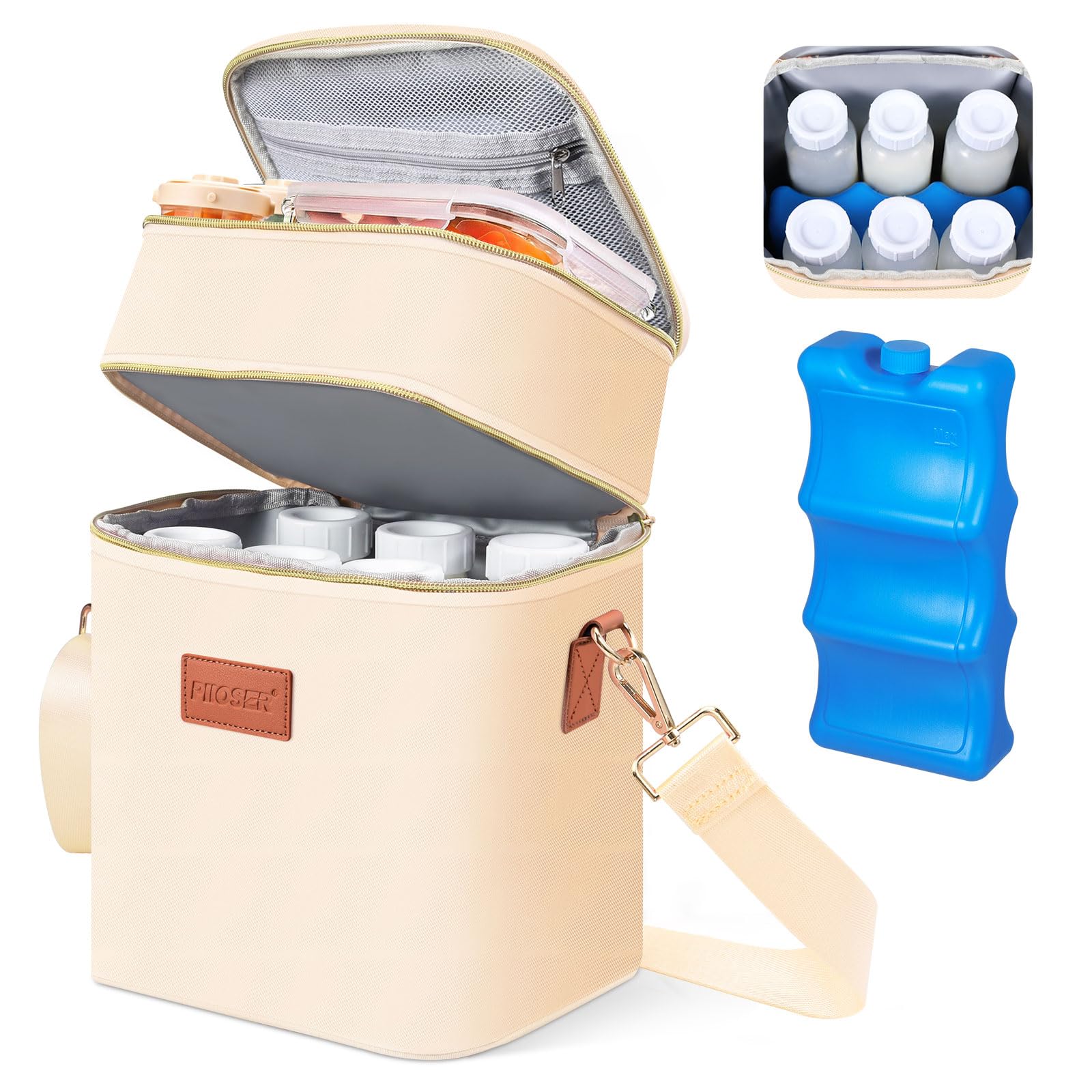 PIIOSER breastmilk cooler bag front view shows portable storage for on-the-go feeding