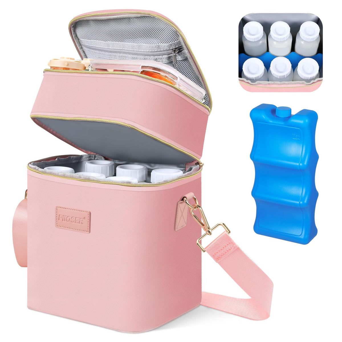 PIIOSER breastmilk cooler bag front view highlights portable design for on-the-go feeding