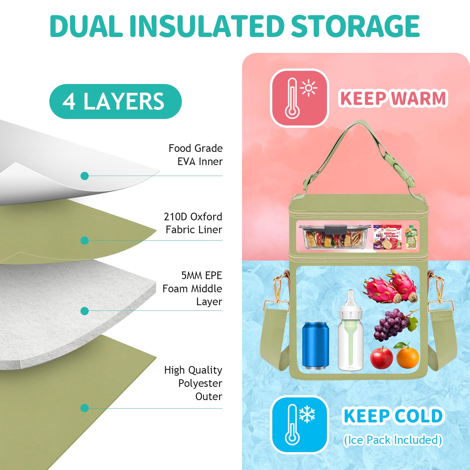 PIIOSER cooler bag with ice pack preserves freshness during outings and travel.