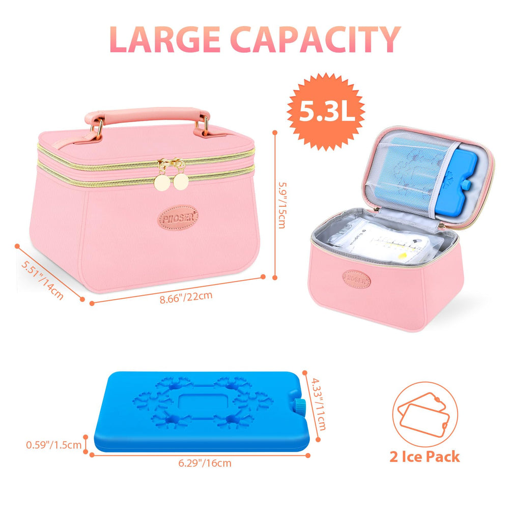 PIIOSER breast milk cooler bag with ice packs keeps milk cold for hours.