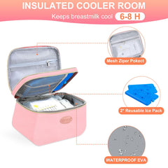 PIIOSER breast milk cooler bag interior shows 2 ice packs and food-grade liner.