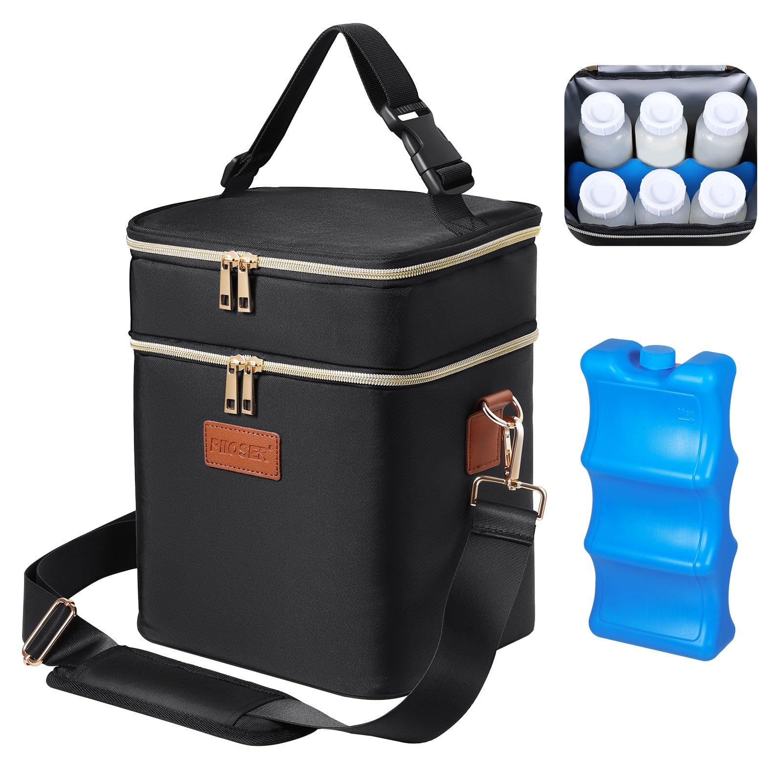 PIIOSER breastmilk cooler bag interior pocket stores wipes and small items