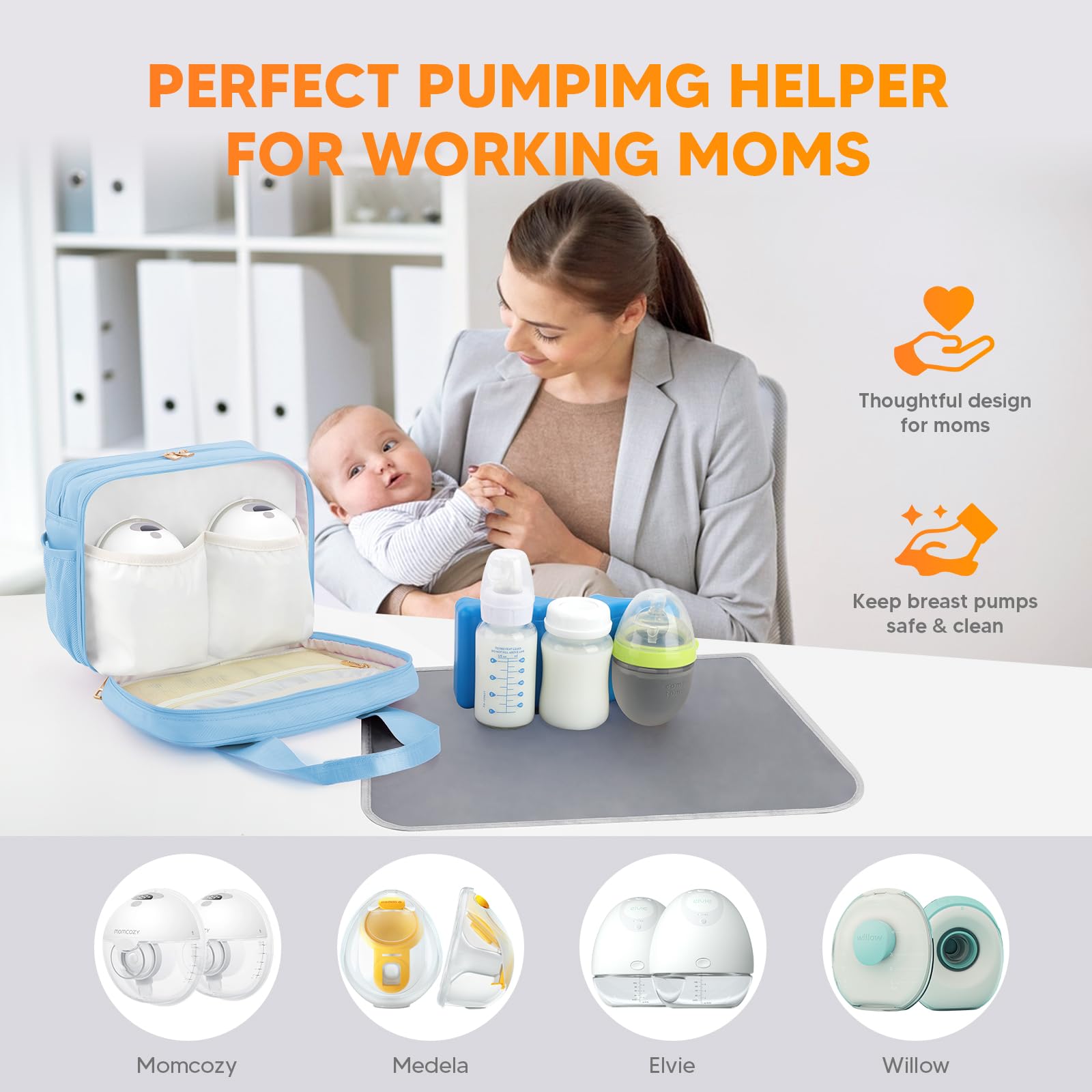 PIIOSER breastmilk cooler bag mesh pocket stores milk bags and cables for organized outings.