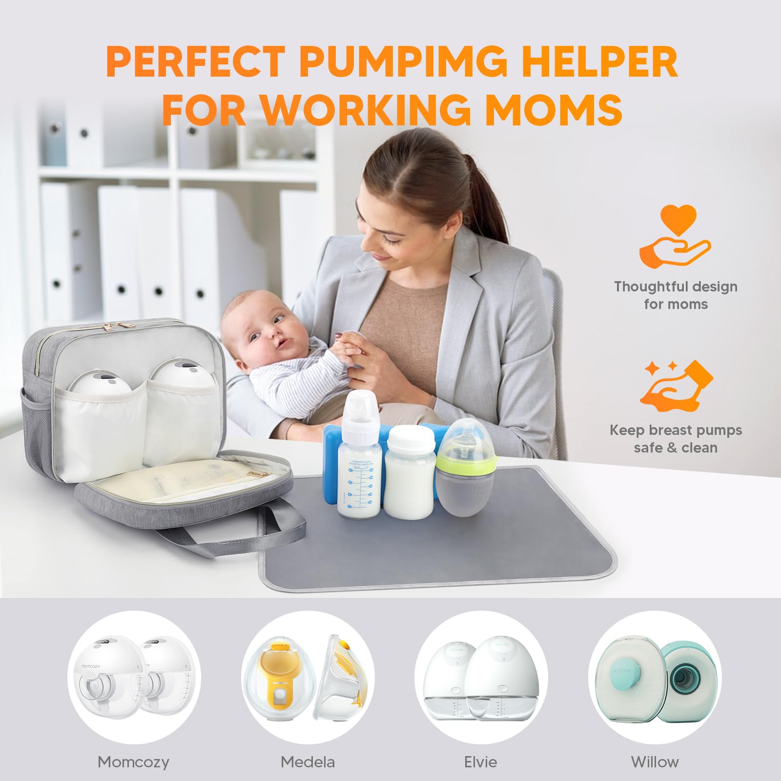 PIIOSER Breastmilk Cooler Bag mesh pocket stores milk bags or cables neatly