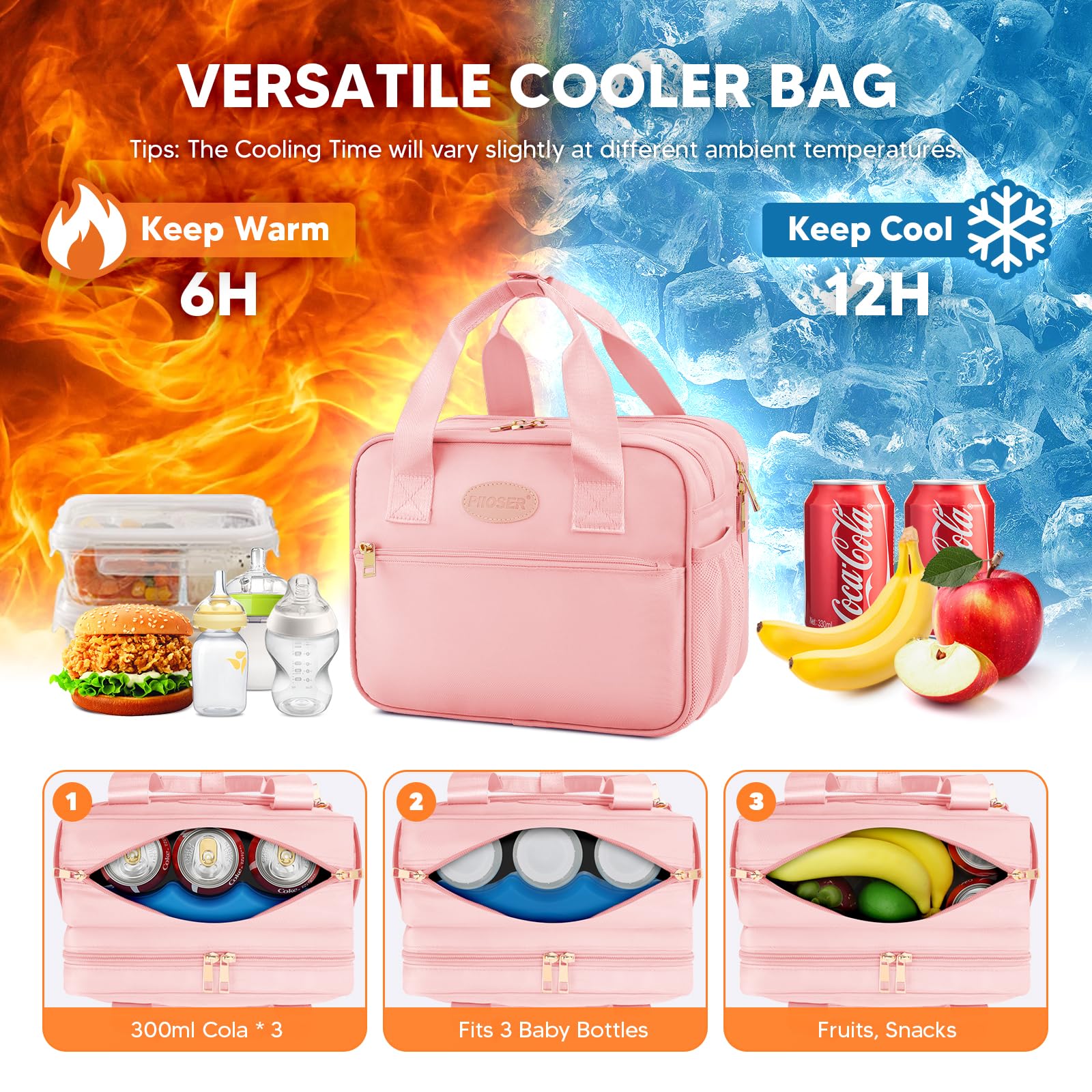 PIIOSER Breastmilk Cooler Bag mesh pocket stores bags or cables neatly for moms