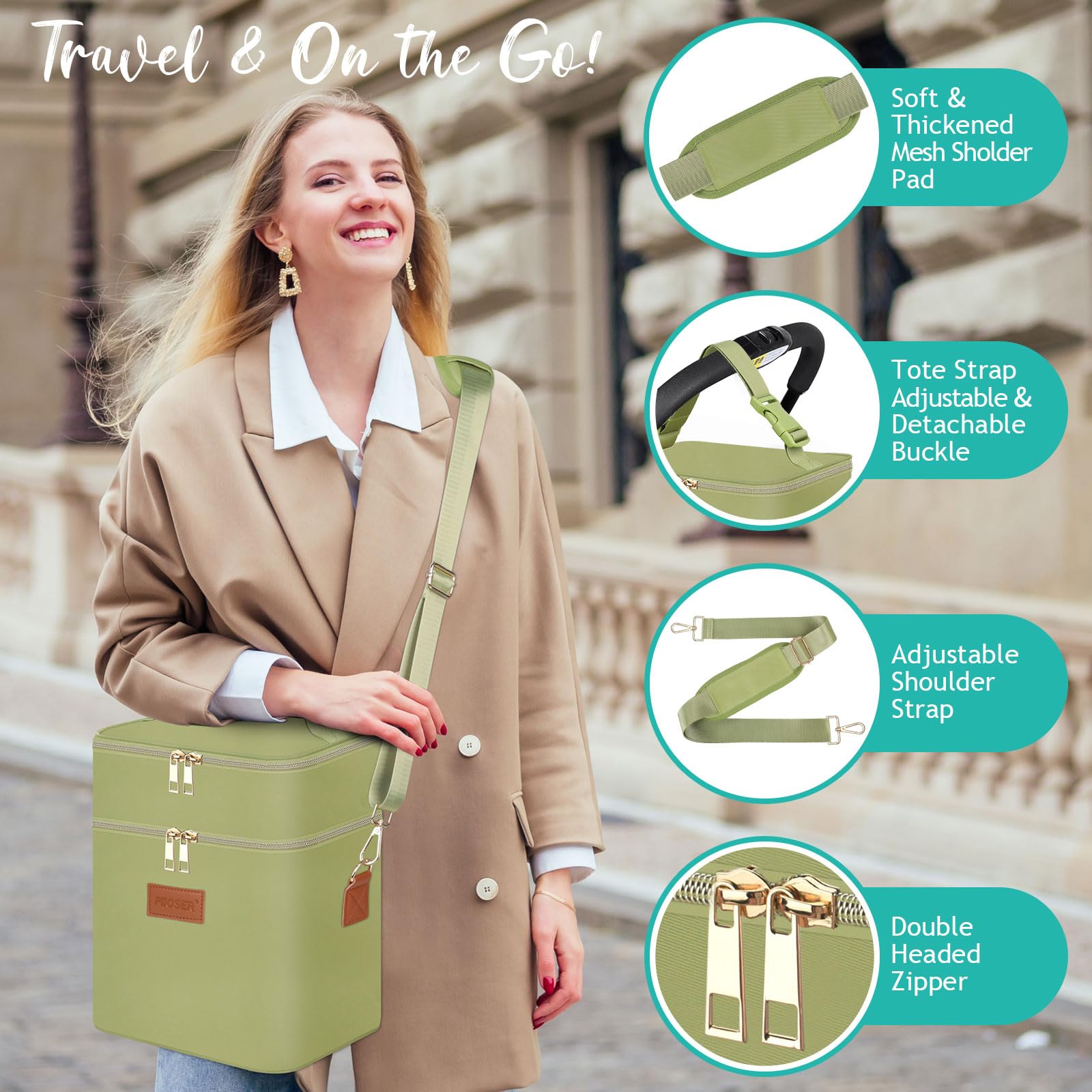 PIIOSER stroller attachment keeps the bag secure while strolling.
