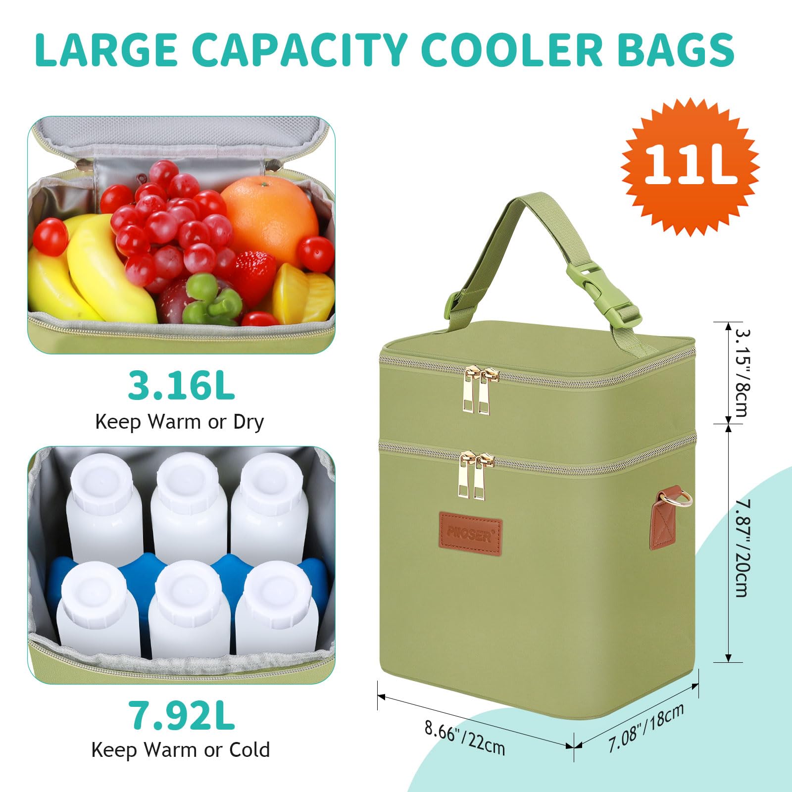 PIIOSER top compartment stores pumps and accessories for nursing moms.