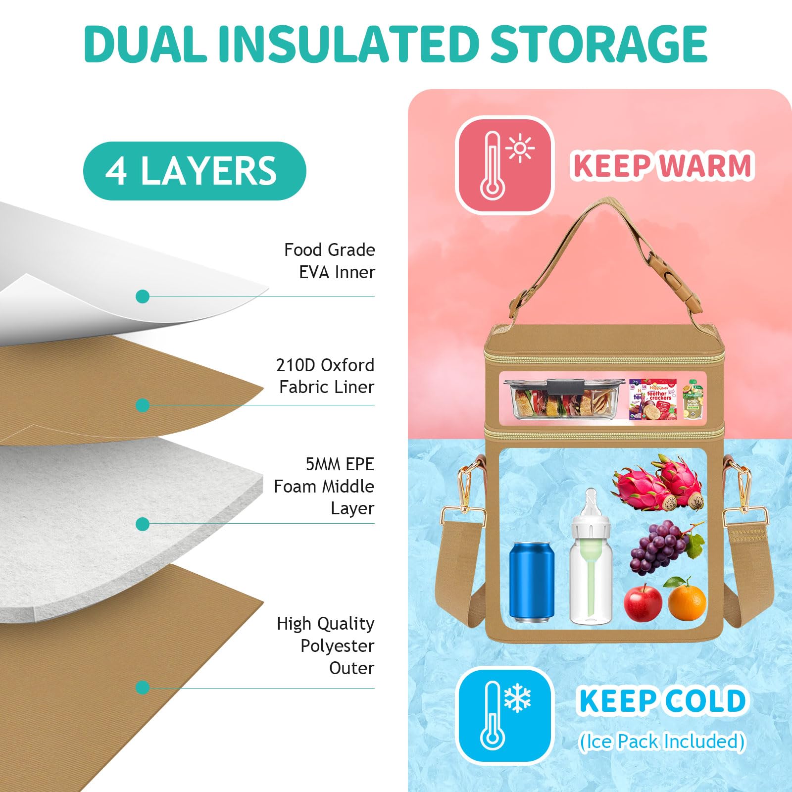 PIIOSER cooler ice pack section preserves milk freshness during outings.