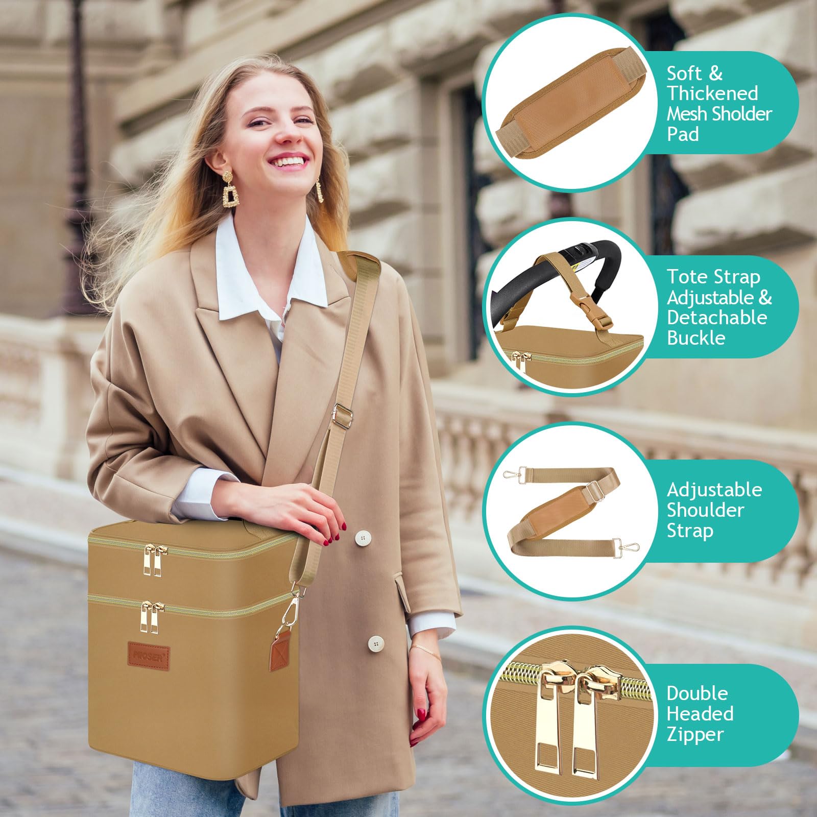 PIIOSER adjustable shoulder strap with soft pad reduces strain.