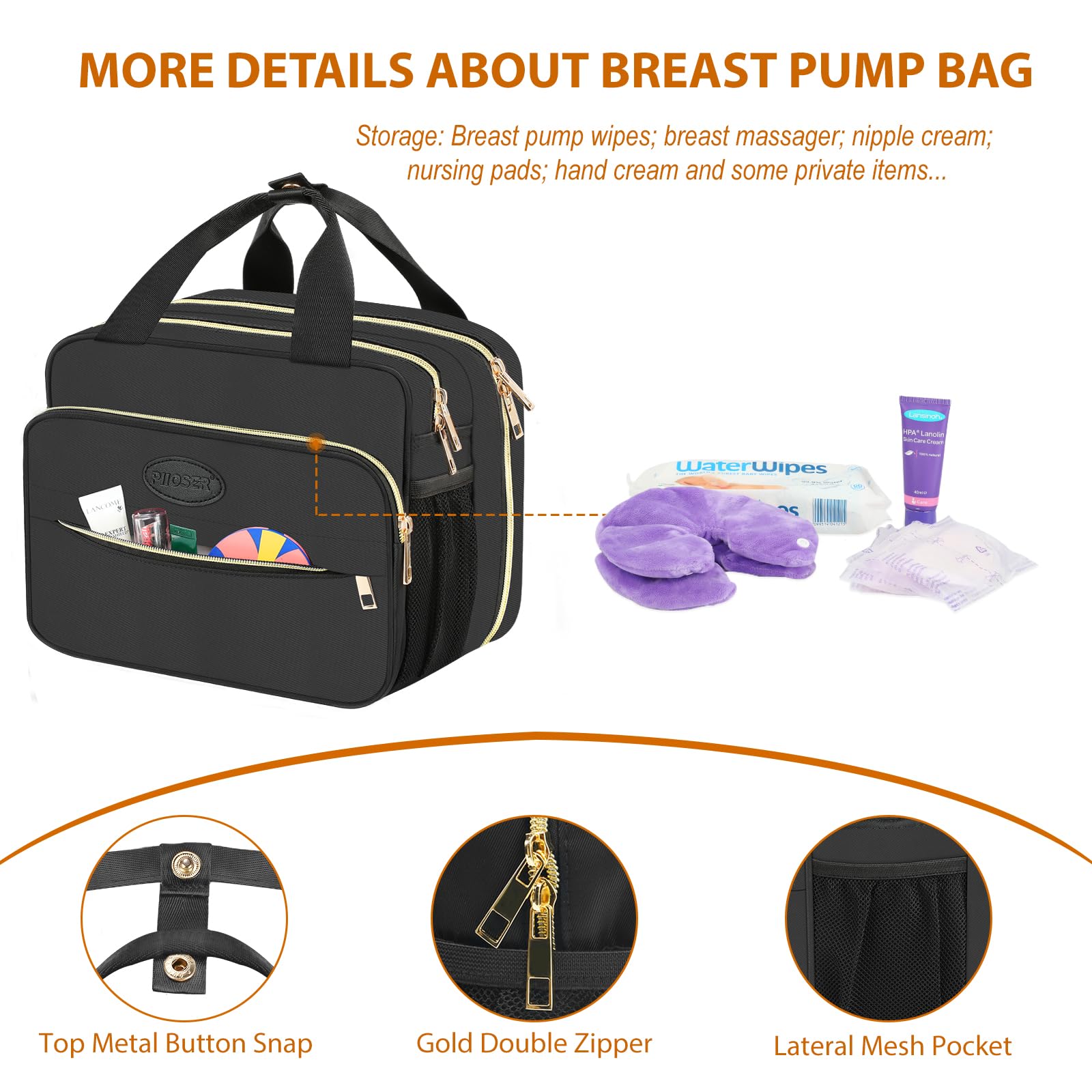 PIIOSER Breastmilk Cooler Bag waterproof liner protects contents during travel