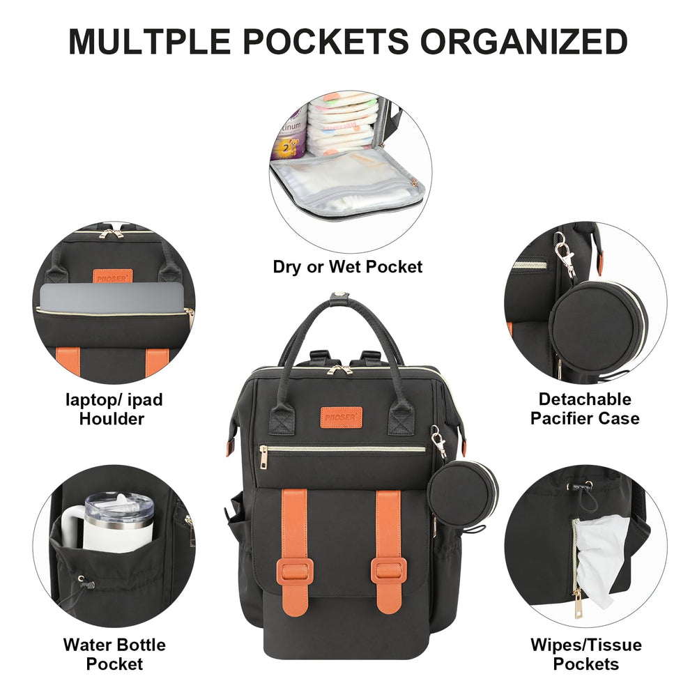PIIOSER diaper bag tote front pocket fits tablet up to 12.9 inches.