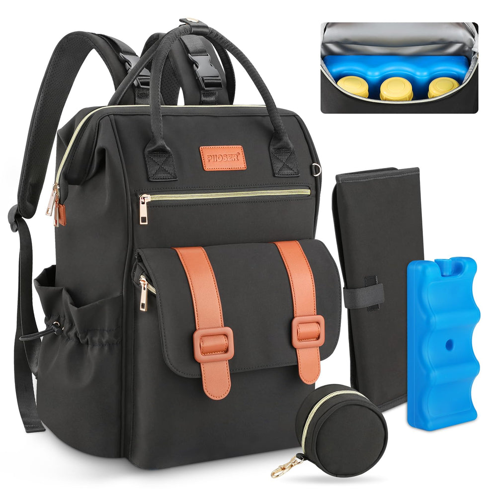 PIIOSER diaper bag tote with ice pack keeps bottles cool during outings.