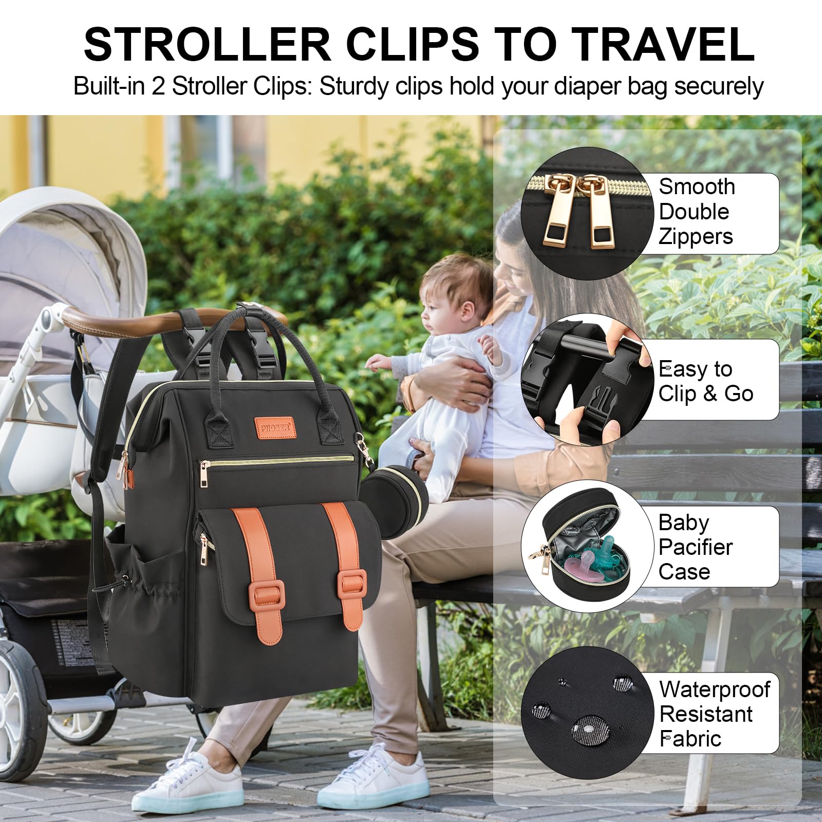 PIIOSER diaper bag tote water-resistant fabric withstands daily outings.