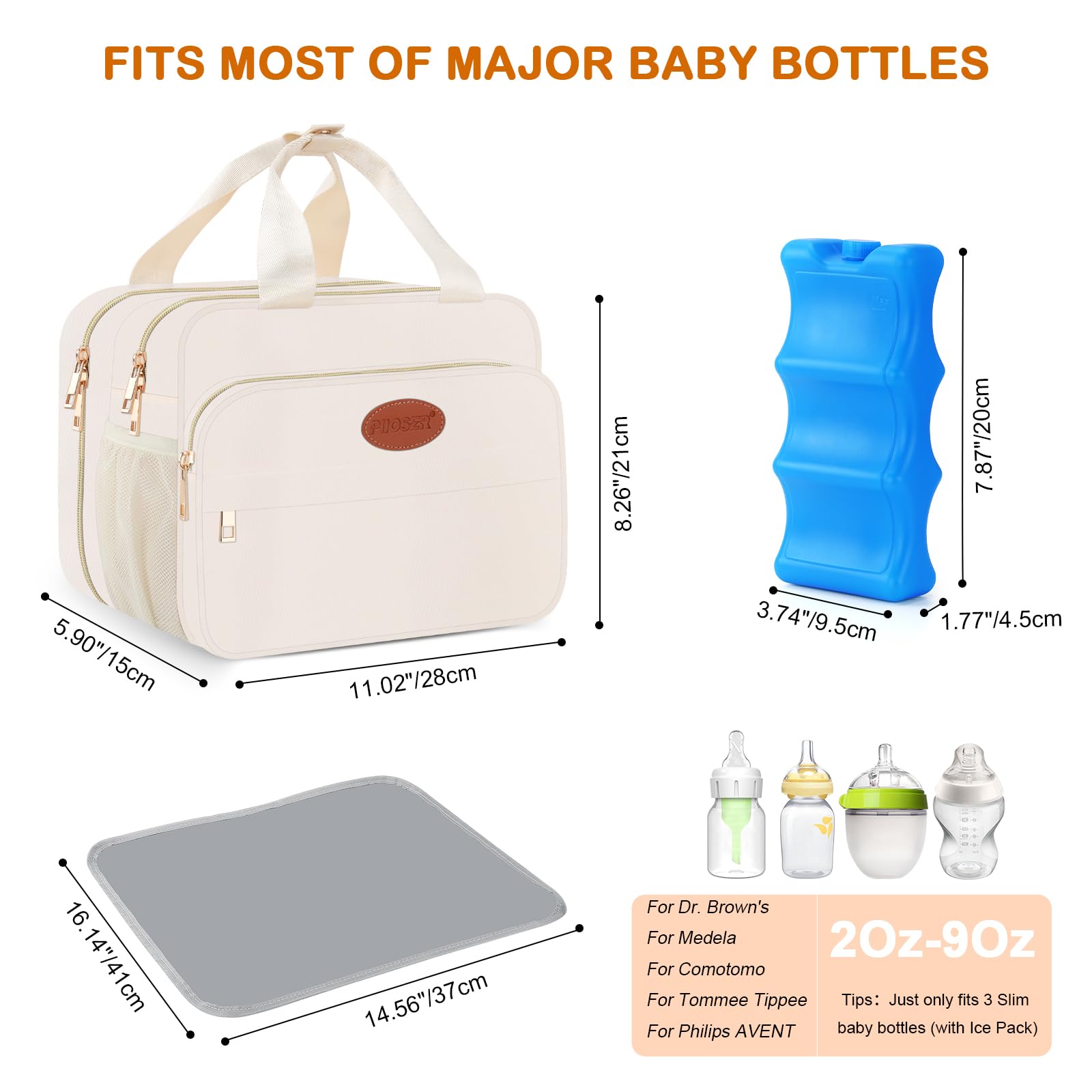 PIIOSER compact bag dimensions fit three 9-oz bottles for daily use