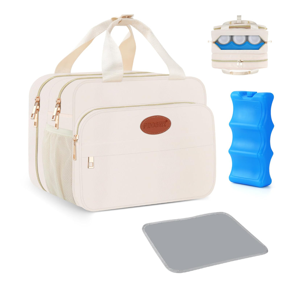 PIIOSER insulated baby bottle bag front pockets enabling wearable pump use on the go