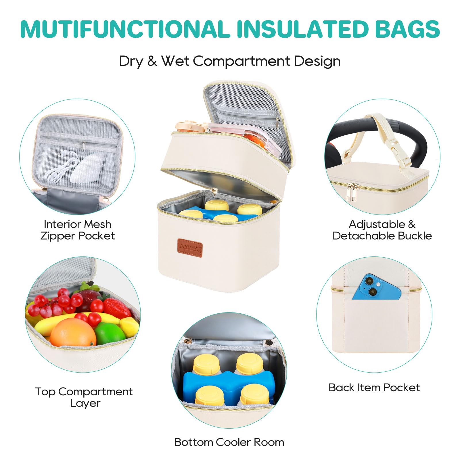 PIIOSER cooler bag features adjustable buckle for stroller attachment
