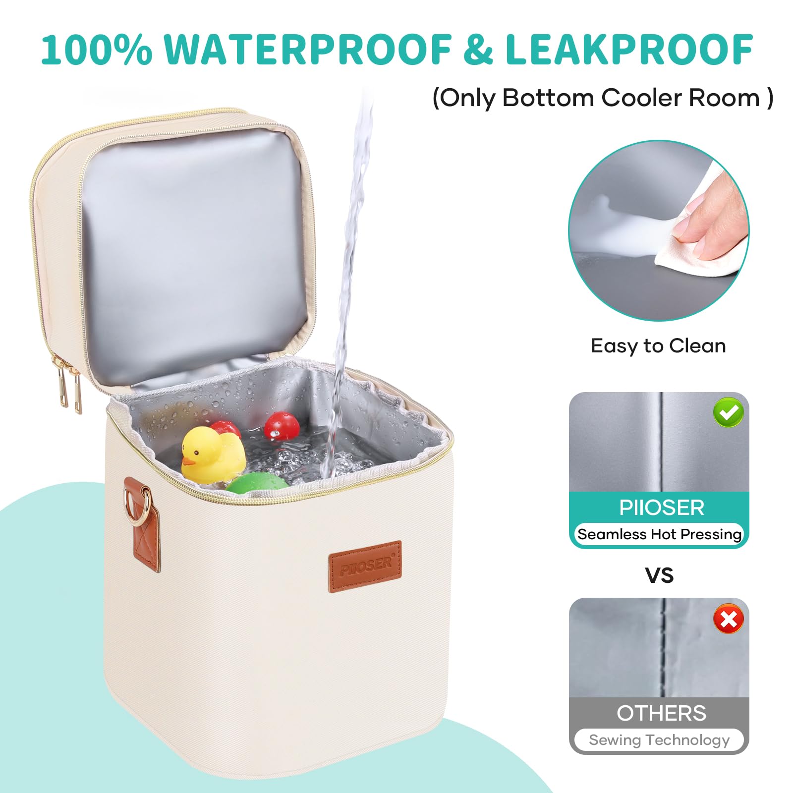 PIIOSER tote uses waterproof, leakproof materials for mess-free transport.