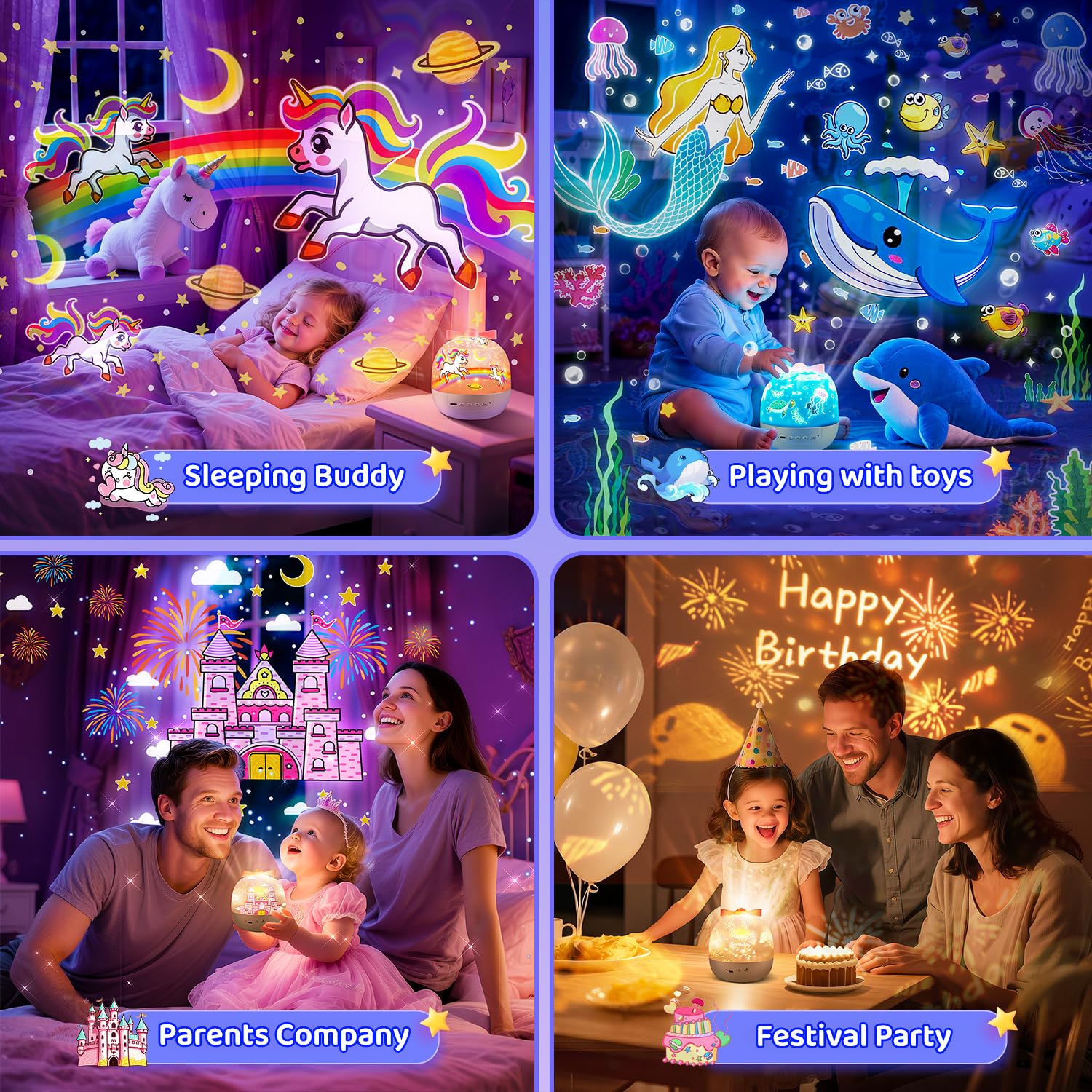 PIKOY unicorn night light projector with dimmable brightness for night feeds