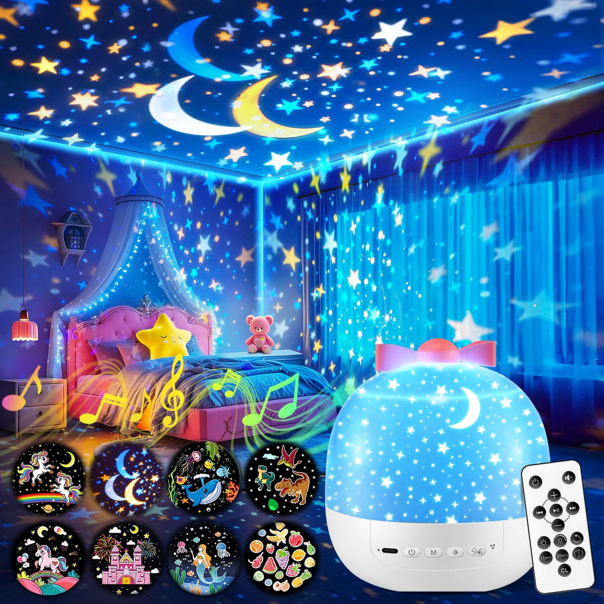 PIKOY unicorn night light projector gift box with ribbon for easy gifting and calming bedtime.