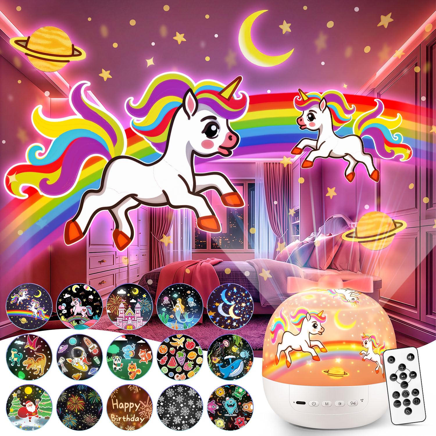 PIKOY unicorn night light projector quiet operation for sleeping children