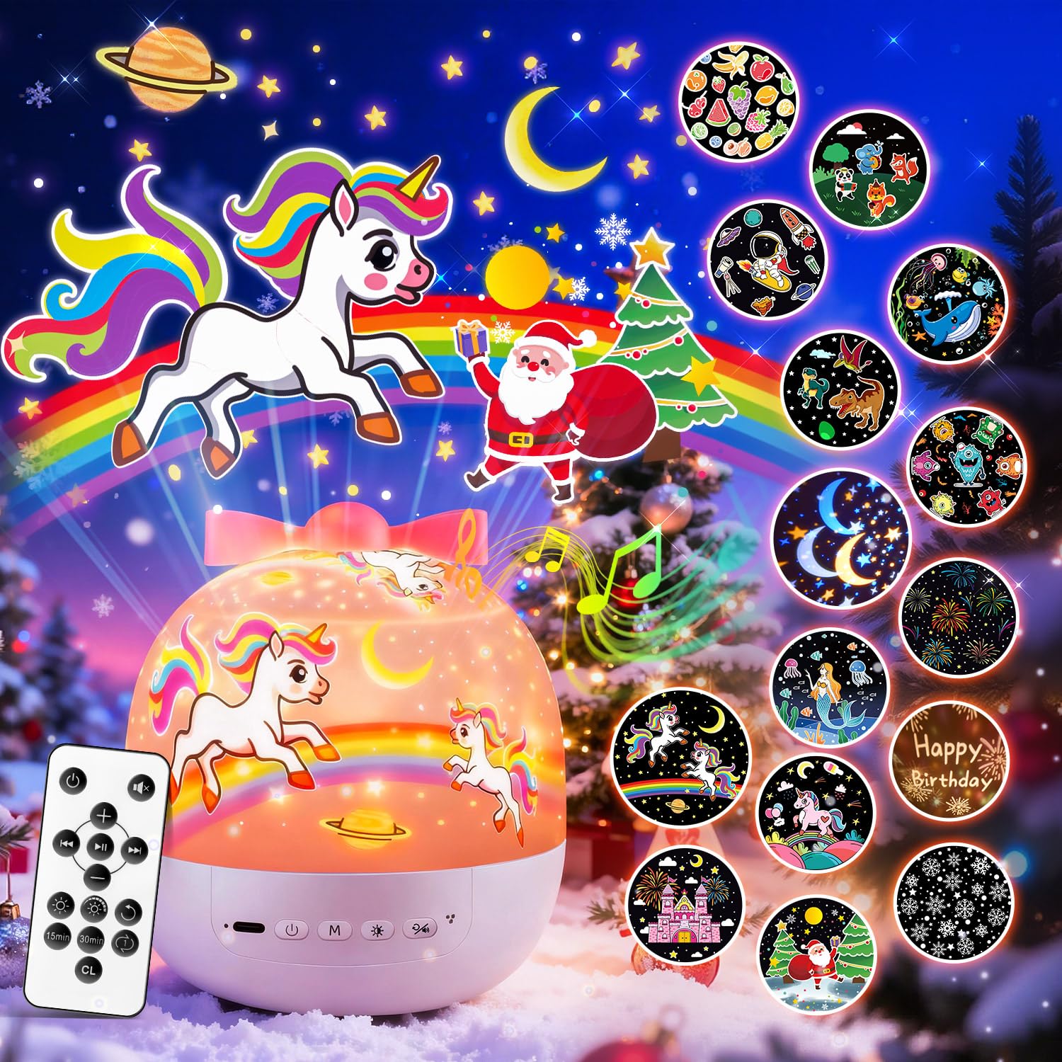 PIKOY unicorn night light projector with remote control for easy bedtime setup