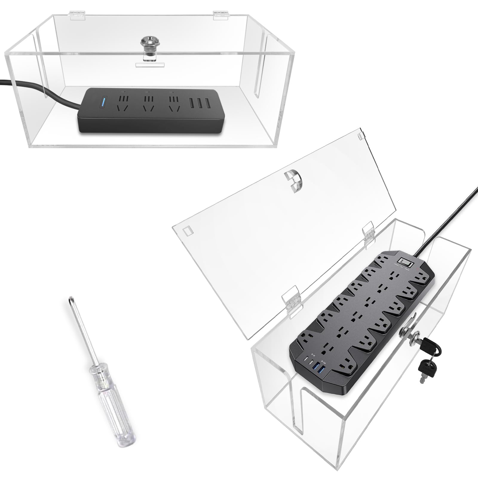 PILISPARK 2pc acrylic cable organizer large hides power strips for a tidy space.