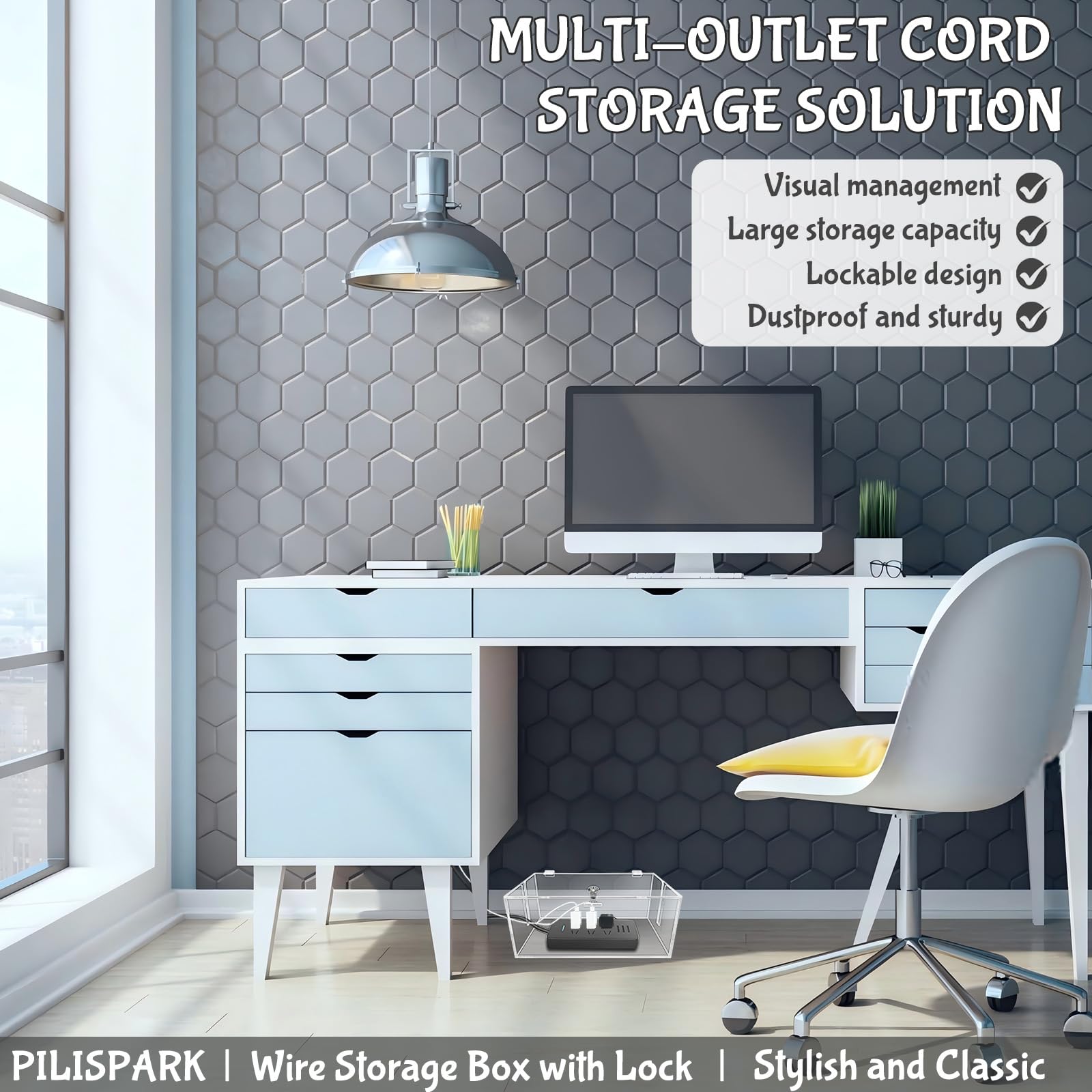 PILISPARK desk cable management helps maintain orderly workspace and safer cords.