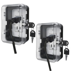 PILISPARK outlet lock box front view in black with two-pack setup for child safety