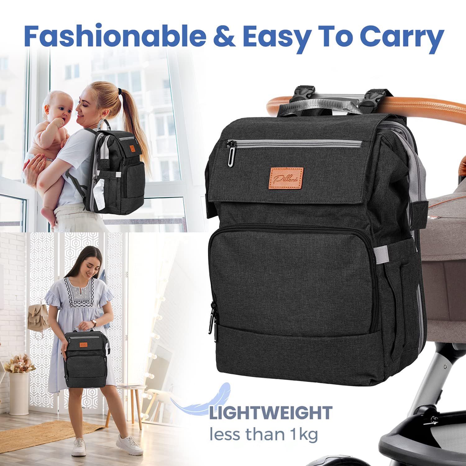PILLANI diaper bag changing pad image supports on-the-go changes