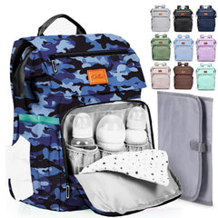 PILLANI Baby Diaper Bag Backpack front view shows roomy layout for quick diaper and bottle access.
