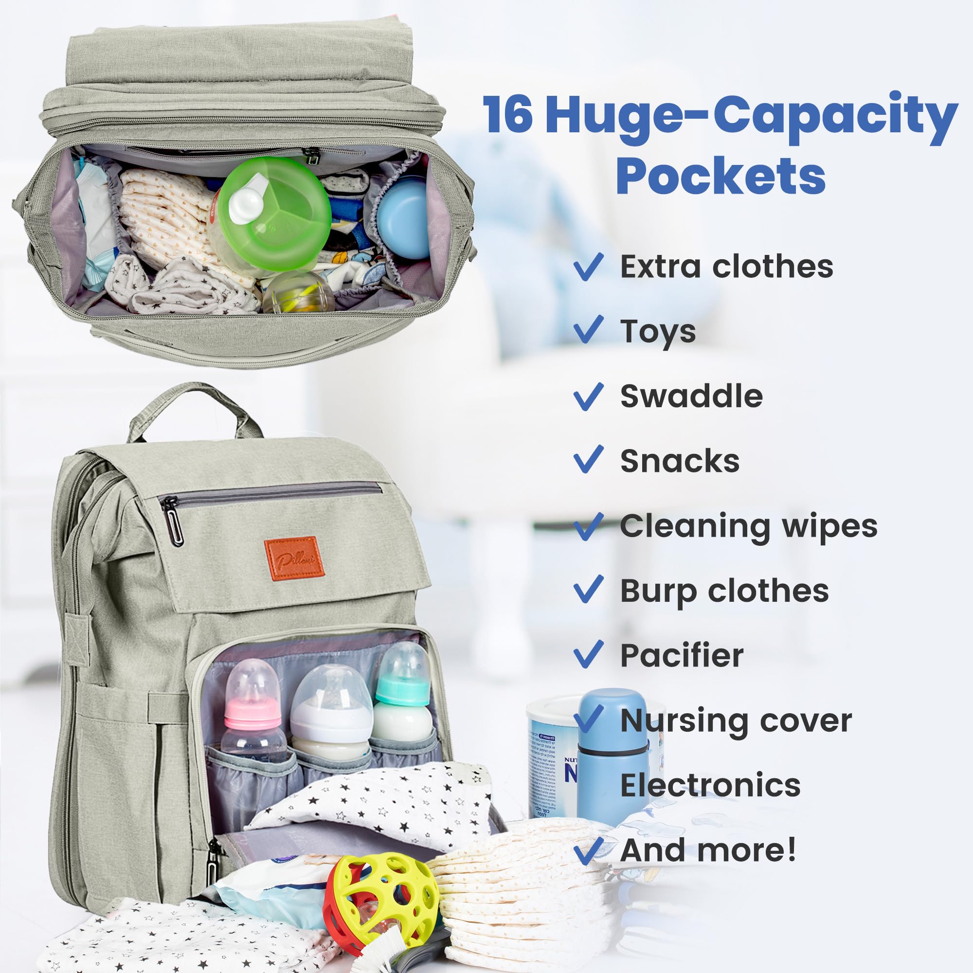PILLANI diaper bag back insulated bottle pockets keep bottles at the ready.