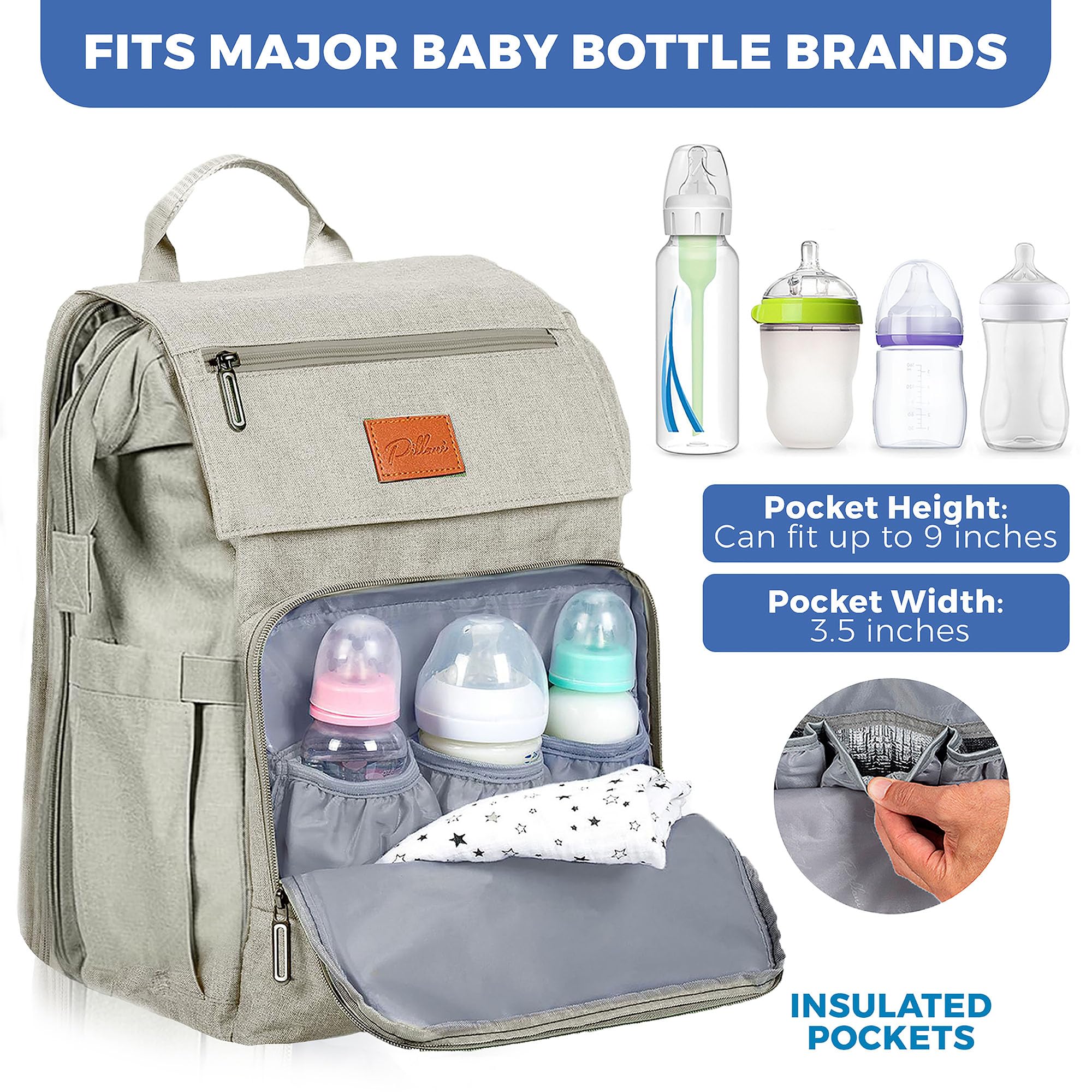 PILLANI diaper bag backpack stroller straps simplify on-the-go errands.