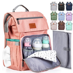 PILLANI baby diaper bag backpack front view shows spacious main compartment for essentials