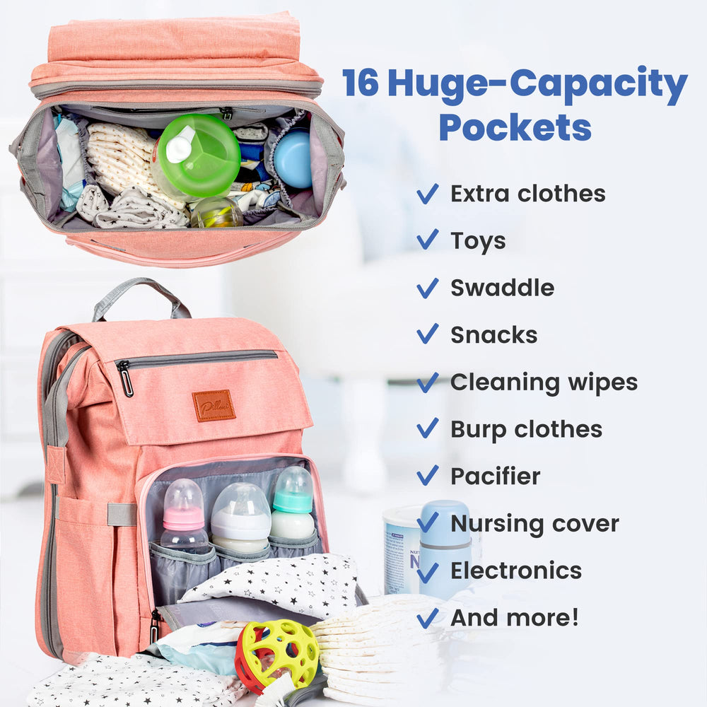PILLANI diaper bag backpack with stroller buckles demonstrates travel-ready convenience