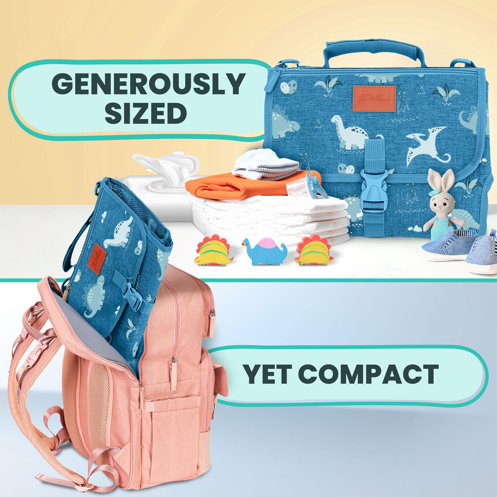 Pillani clutch-compact folded form provides easy carrying.
