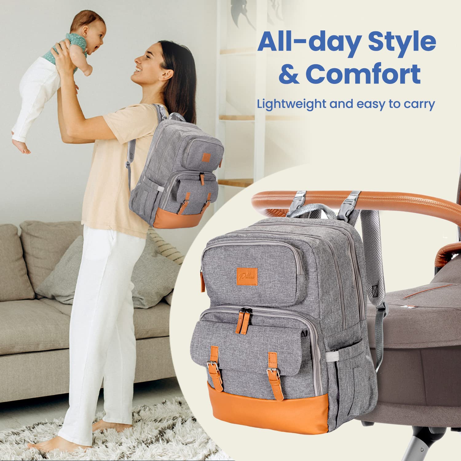 PILLANI diaper bag backpack front-flap-pocket easy access to keys and small items