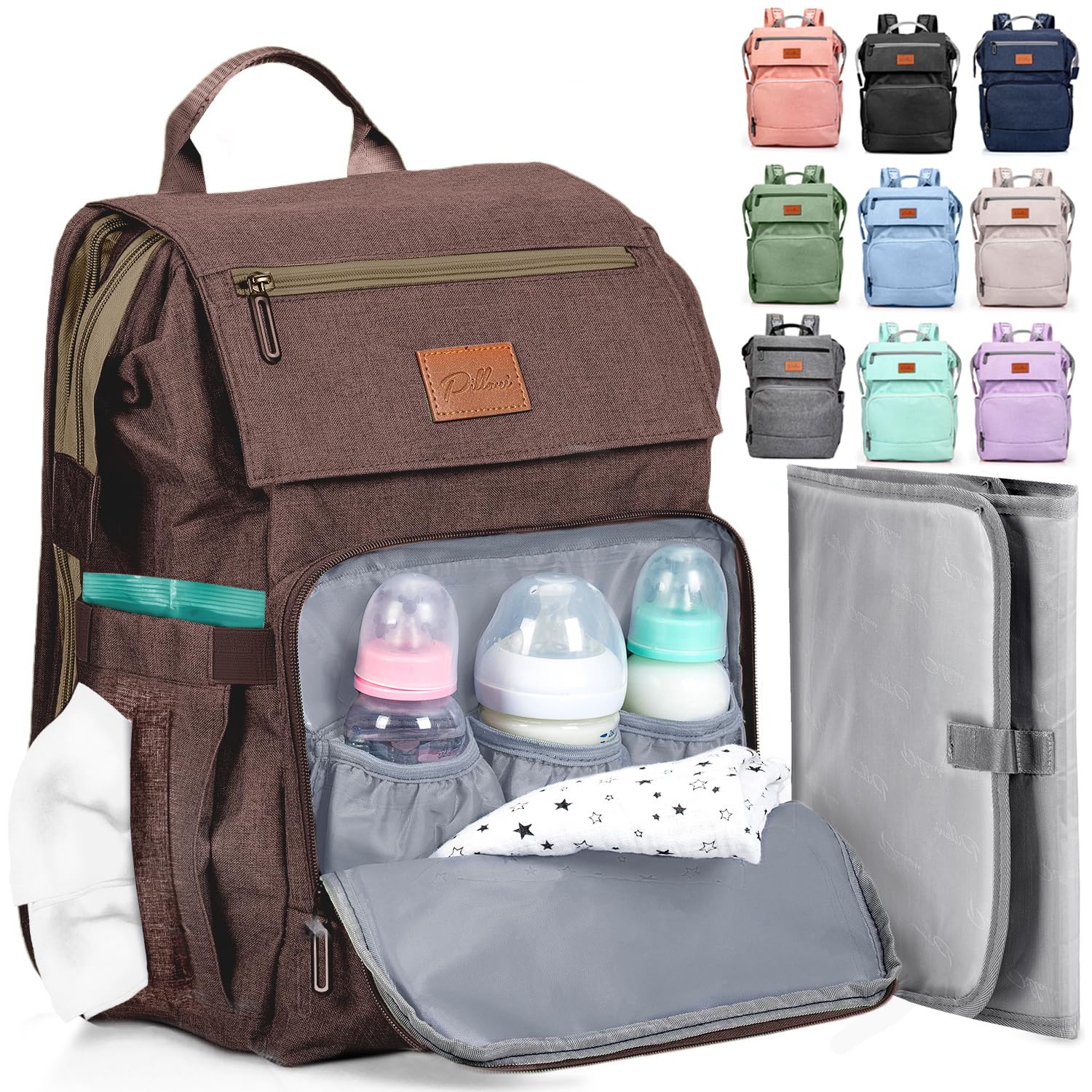 PILLANI diaper bag backpack front pocket keeps keys handy during outings.