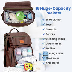PILLANI diaper bag backpack main compartment organized for baby essentials.