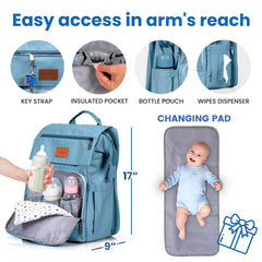 PILLANI diaper bag backpack side pockets for water bottles and wipes