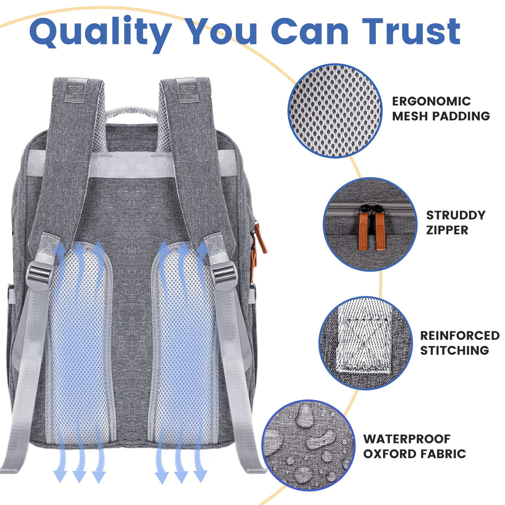 PILLANI diaper bag backpack-stroller-buckles compatible with strollers for hands-free travel